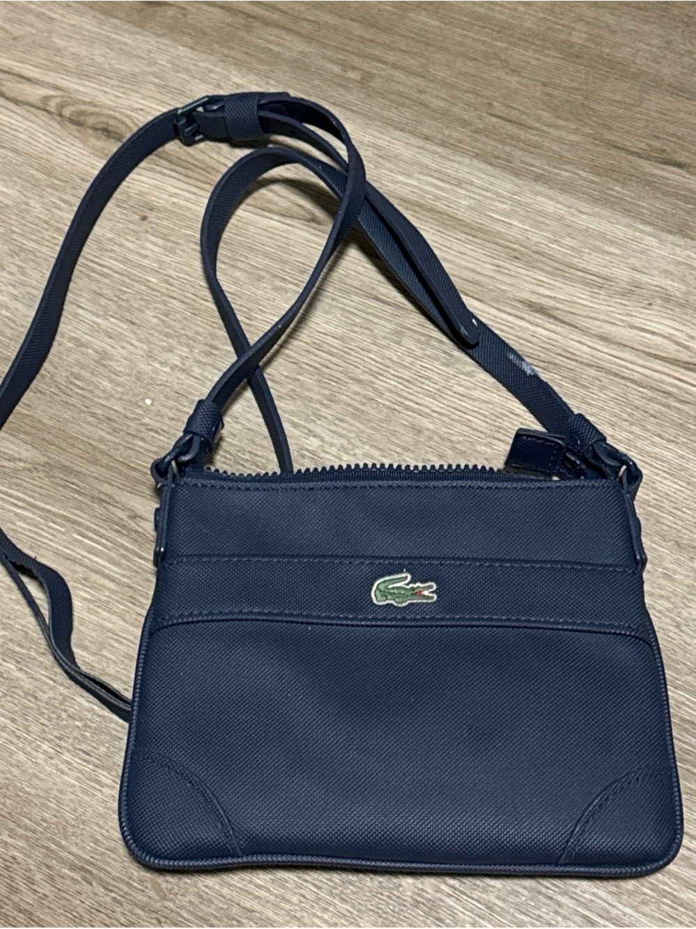 Lacoste Navy Crossbody with Green Croc Logo